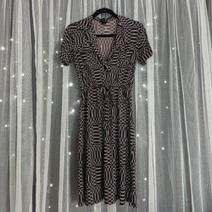 Dark Brown Bold Pattern Retro Midi Dress